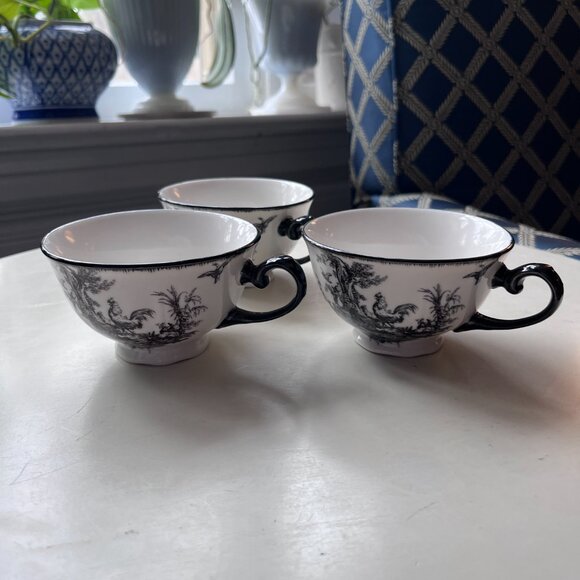 3 Aux Au Provence French Country Black and white Teacups with chickens/rabbit - Picture 11 of 15